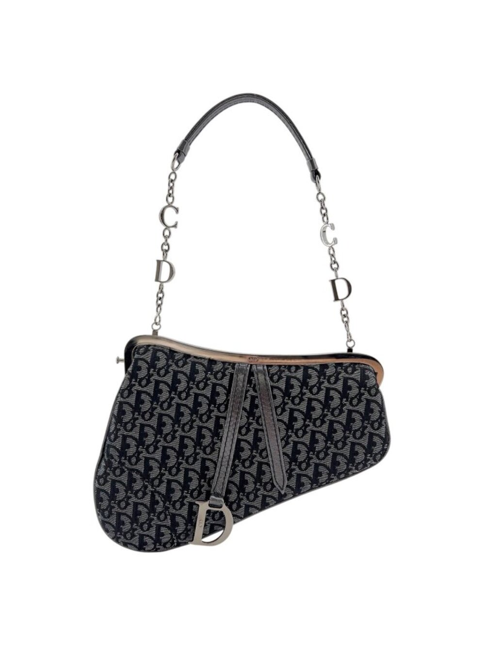 Dior Trotter Saddle Bag Mini Black Gamaguchi Metallic